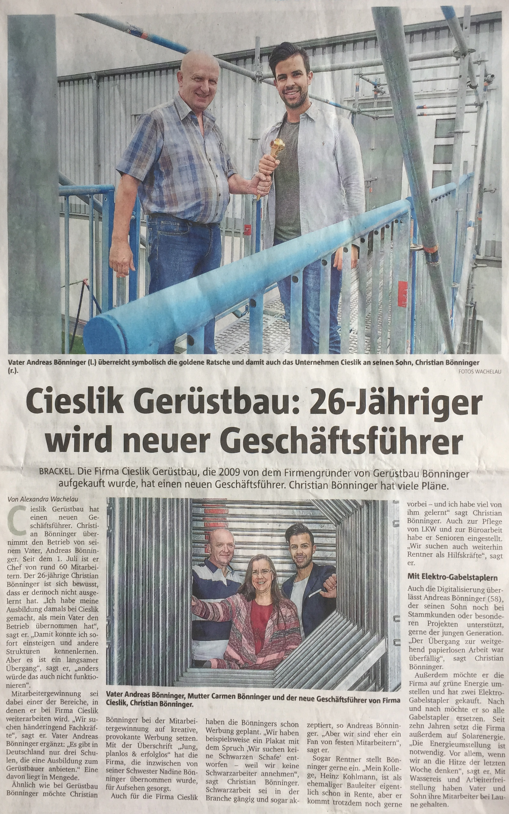 Artikel Ruhr-Nachrichten 31.07.2019 – Gerüstbau Cieslik Lünen